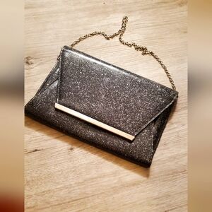 💚5/$25 Kelly & Katie Elegant Black Glitter Envelope Clutch With Chain Strap